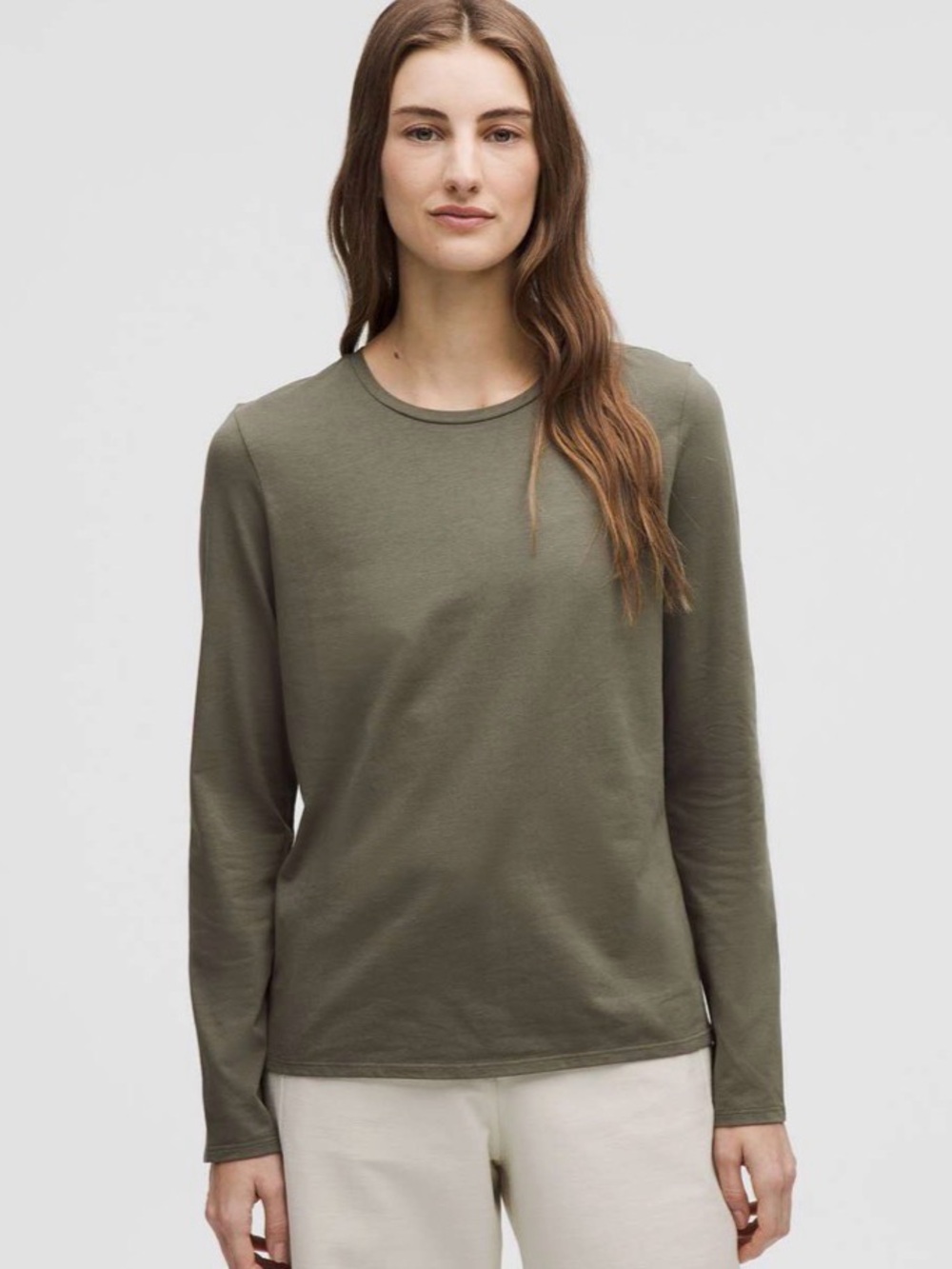 Classic Women's Long-Sleeve organic Crewneck Top - Olive